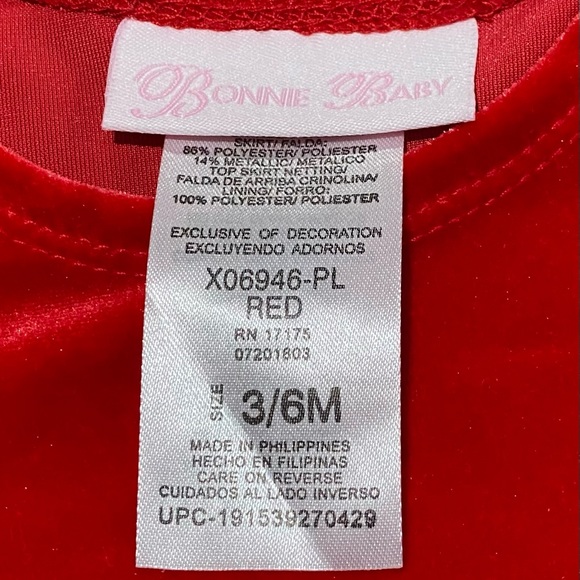 BONNIE BABY - Beautiful Red Velour Baby Dress 3/6 months - Picture 4 of 5